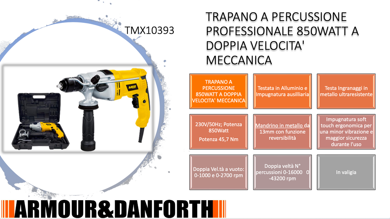 850WATT PERCUSSION DRILL WITH DOUBLE MECHANICAL SPEED